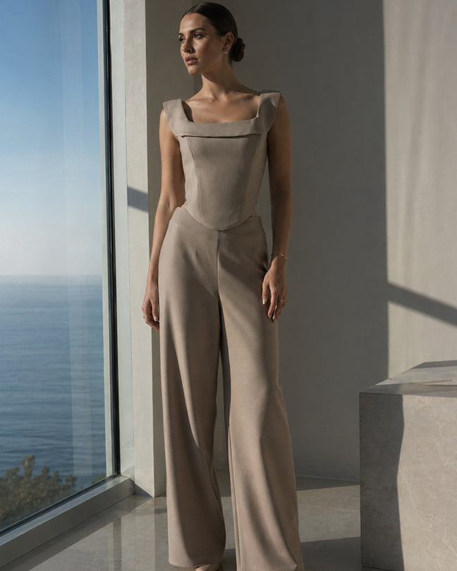 Rafelli Corset Top & Wide-Leg Pants Set