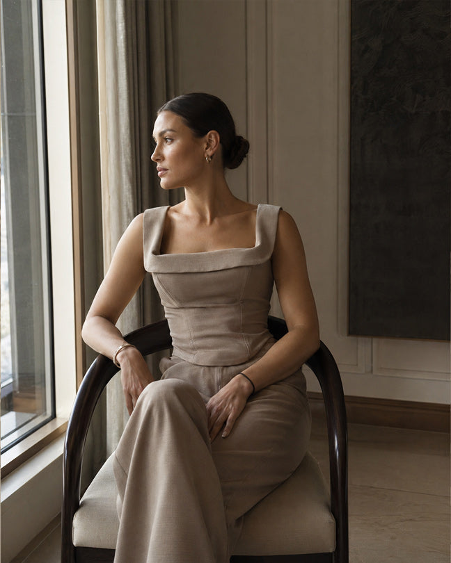 Rafelli Corset Top & Wide-Leg Pants Set