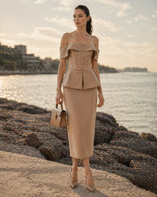 Rafelli Off-Shoulder Corset & Pencil Skirt Set