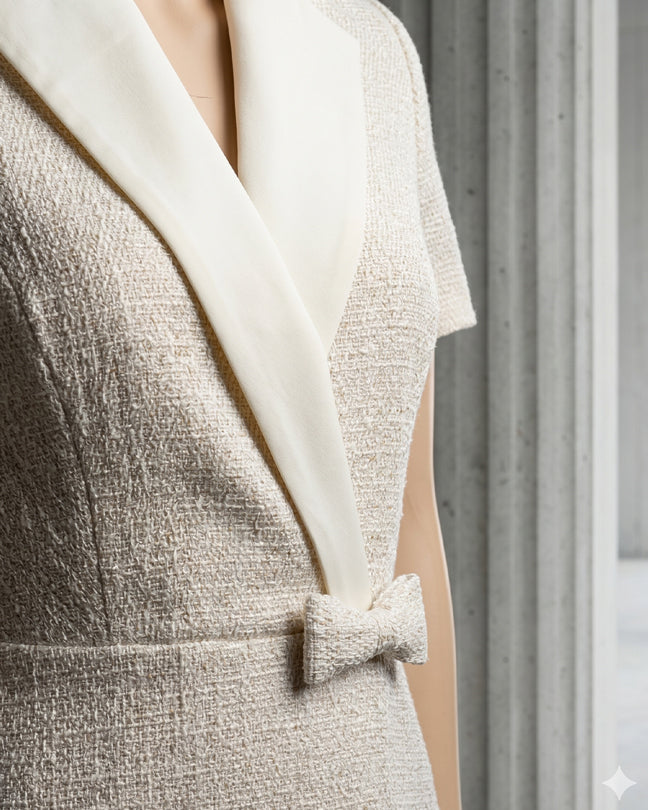 Rafelli Tweed Tuxedo Lapel Wrap Mini Dress