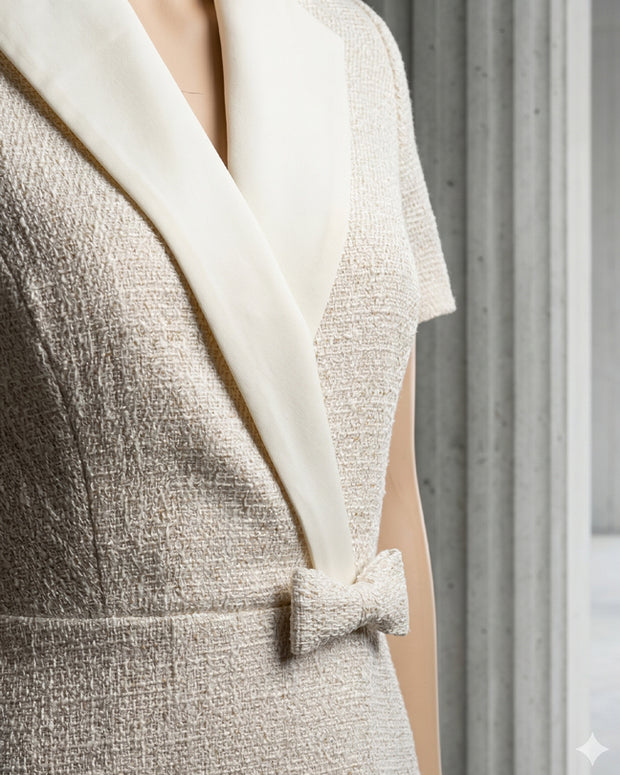 Rafelli Tweed Tuxedo Lapel Wrap Mini Dress