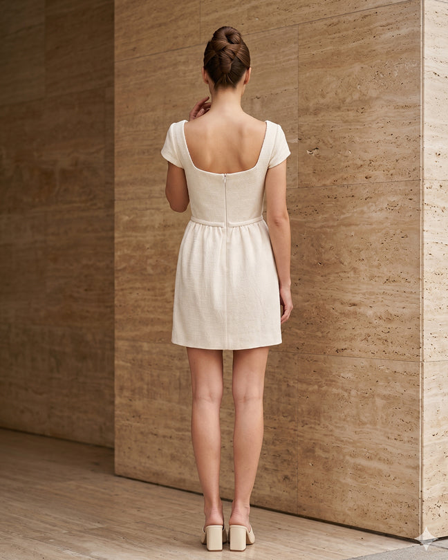 Rafelli Square Neck Fitted Waist Dress