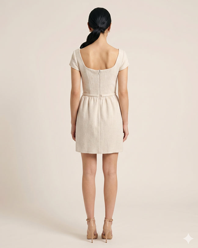 Rafelli Square Neck Fitted Waist Dress