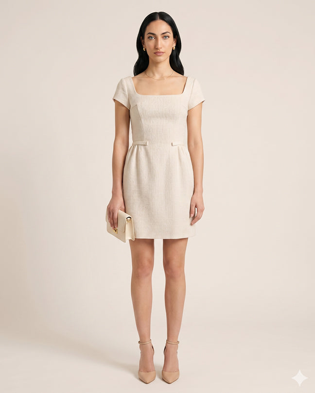 Rafelli Square Neck Fitted Waist Dress
