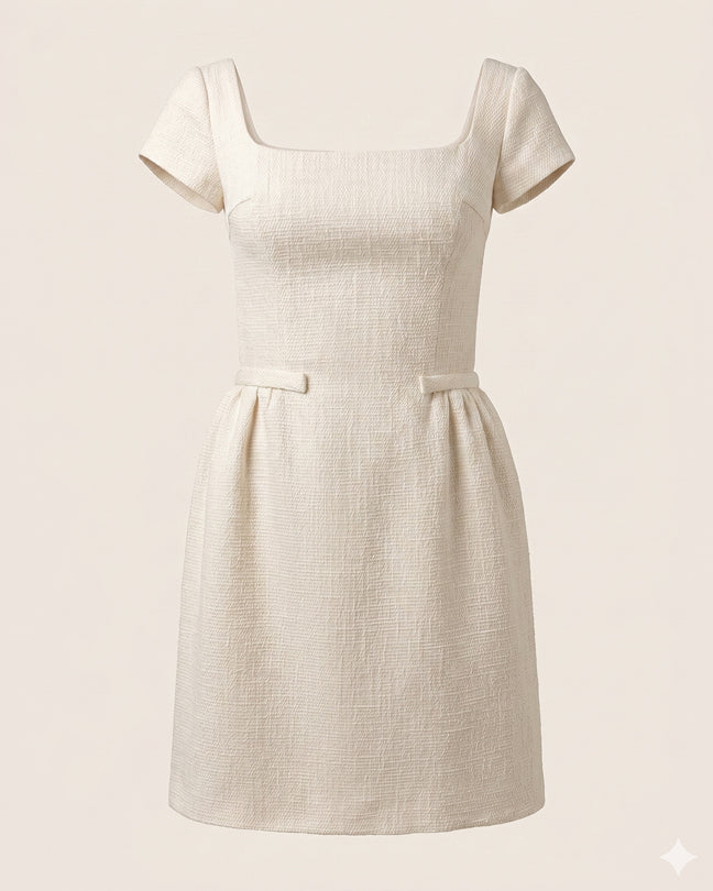 Rafelli Square Neck Fitted Waist Dress