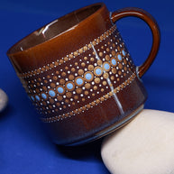 Set of 2 Large Brown Mugs - Hand painted mandala