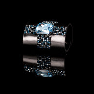 The Dark Black Leather Crystal Cuff Bracelet Ice Blue Cross Stone