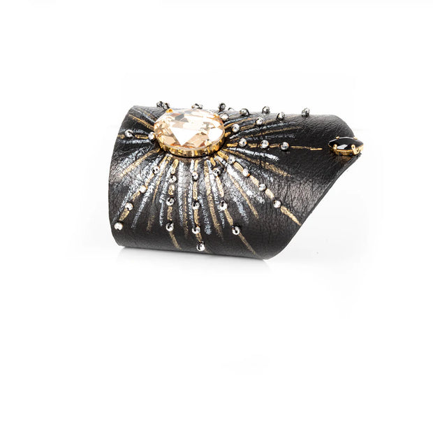 The Dark Celestial Burst Crystal Leather Cuff