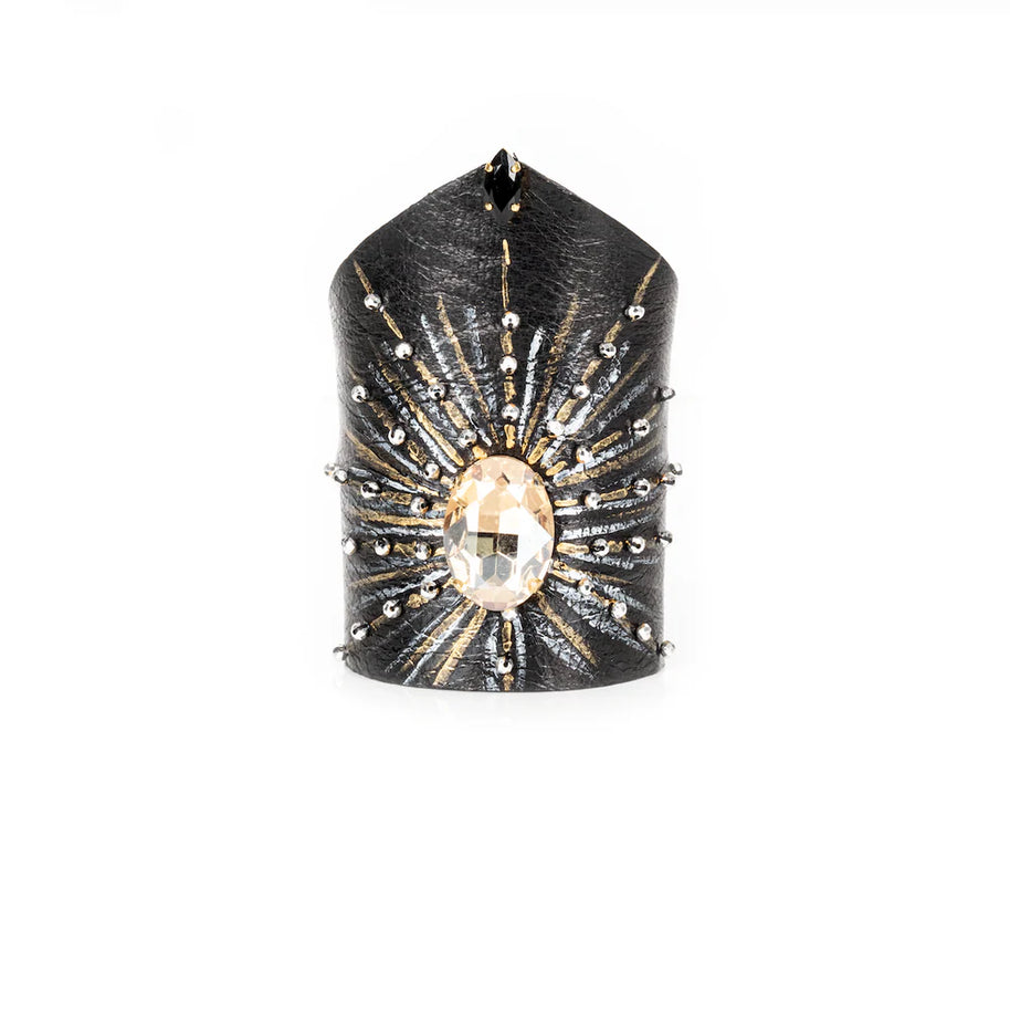 The Dark Celestial Burst Crystal Leather Cuff