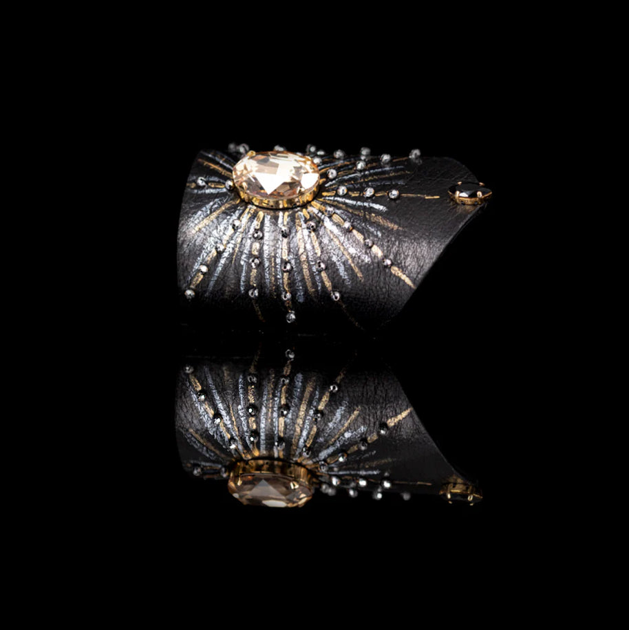 The Dark Celestial Burst Crystal Leather Cuff