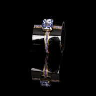 The Dark Black Leather Crystal Cuff Bracelet with Blue Stone