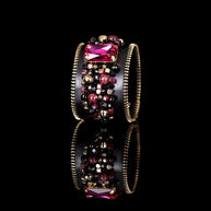 The Dark Black Leather Crystal Statement Cuff Ruby Glass & Gold Zip