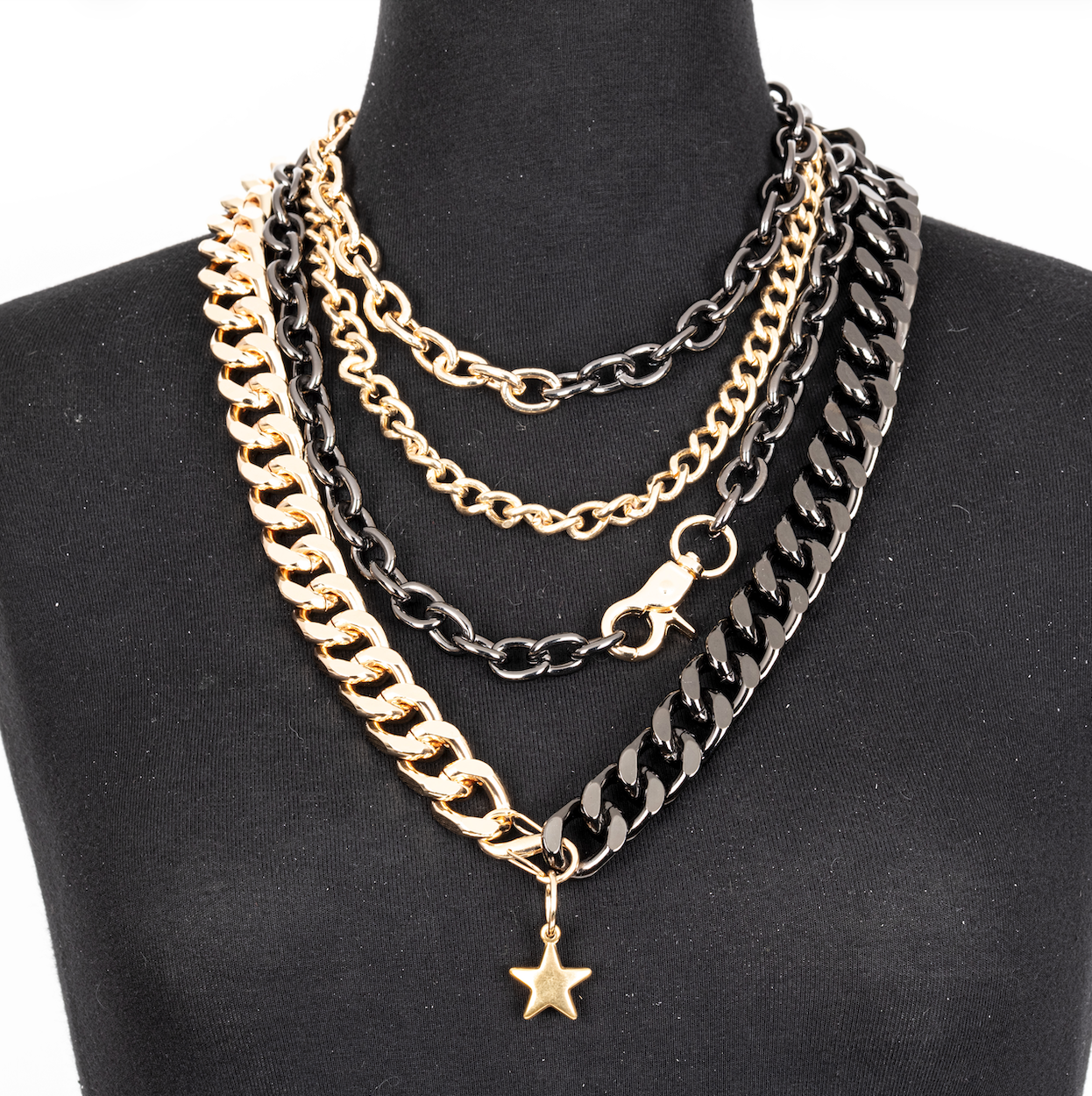 The Dark Black & Gold Layered Chain Necklace with Star Pendant