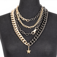 The Dark Black & Gold Layered Chain Necklace with Star Pendant