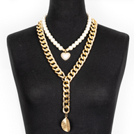 The Dark Layered Pearl and Gold Chain Necklace with Spike Pendant