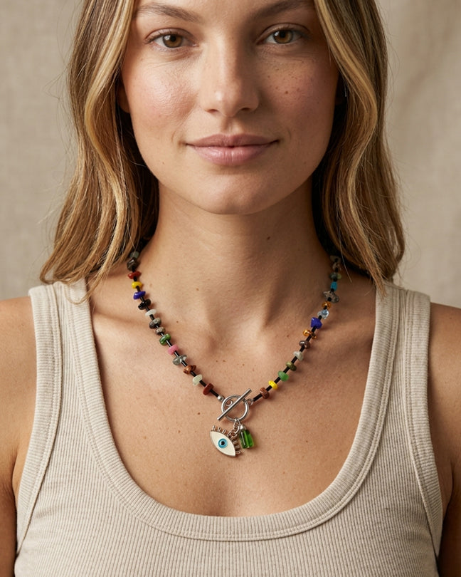 ZÉNA O Short semi precious necklace with enamel eye